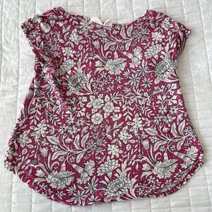 Rachel Ashwell Linen Top Pink Floral Short Sleeve Tshirt Blouse Womens Size M